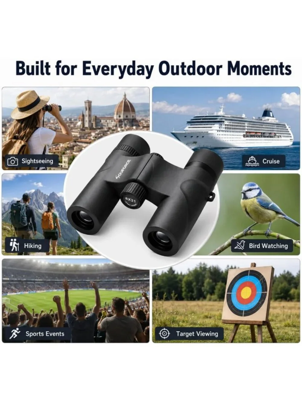 High-Powered 8x21 Compact Binoculars for Adults, BAK4 Prism, Lightweight